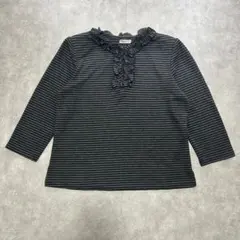 ボーダー フリルネック カットソー フリル ジップ 上品 きれいめ 古着