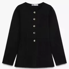 ZARA ニットジャケット 金ボタン ゴールドボタン ノーカラージャケット M