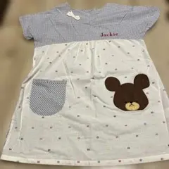 チェック柄クマ刺繍エプロン