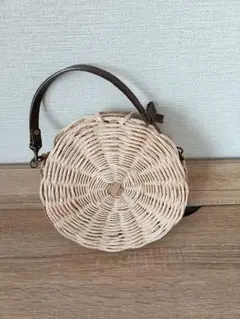 円形エコクラフトバッグ レザー付き