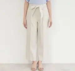 index 配色リボン付き　ワイドパンツ　グレージュ　LL