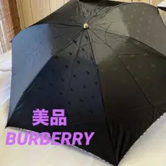 美品 BURBERRY 折りたたみ傘 黒 ロゴ チェック柄