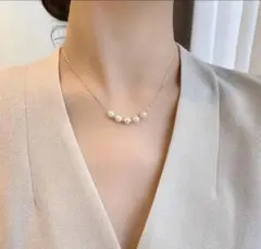 5連パール ネックレス ゴールド真珠 鎖骨チェーン 韓国