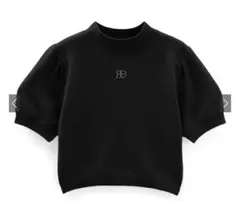 GRL 黒 ロゴ刺繍ハーフスリーブショート丈ニットトップス