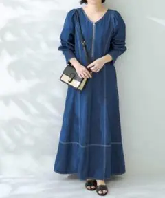 アーバンリサーチサニーレーベル Vネックフィットデニムドレスワンピース