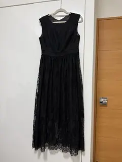 総レース ノースリーブワンピース ブラック