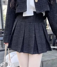 ツイードプリーツスカパン (黒)