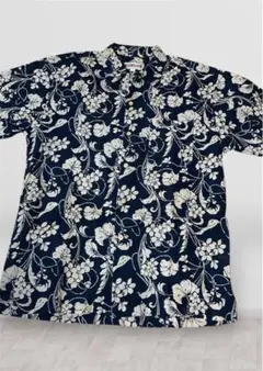 昭和レトロ　花柄コットン半袖シャツ ネイビー　ヴィンテージ