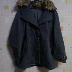 Perle là Couleur ダークグレー ダブルブレストコート