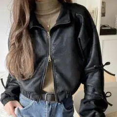 mily bilet リボンデザインブルゾンジャケット アウター ブラック