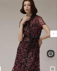 グレースコンチネンタル　チュールフラワー刺繍ワンピース　ボルドー　36