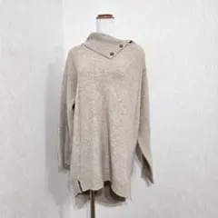 【LL】ハルメク ボタンデザイン アシメネックニットチュニック ベージュ系