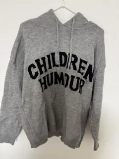 グレー フード付き パーカーニット