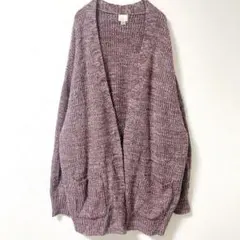 a new day ニット カーディガン L パープル 紫 オープンフロント