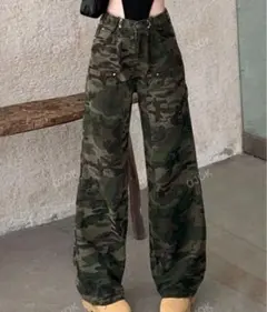 迷彩柄 ワイドレッグデニムパンツ