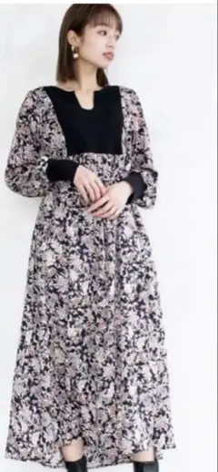 ROPE PICNICロペピクニックリブ切り替えプリントワンピースM