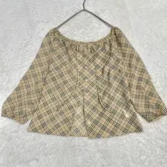 バーバリーブルーレーベル ノバチェック フリルブラウス 38 日本製