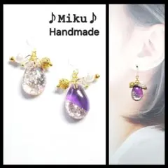 No.628-C　アシンメトリー☆キラキラ☆ピアス・イヤリング(パープル)
