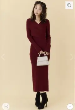 riendaバーガンディ ラップスタイル ニットワンピース