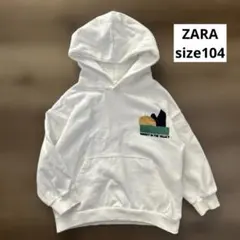 ZARA キッズ104 プリントパーカー　ホワイト　オシャレ