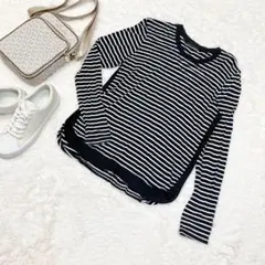 ✨美品✨ZARA ザラ　ボーダートップス【Ｍ】薄手　ストレッチあり　黒＆白