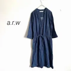 【a.r.w ARROW】綿100% デニムワンピース ウエストリボン 濃紺 F