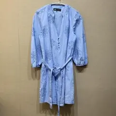 ZARA 刺繍入り 五分袖チュニック　透かしシャツワンピース