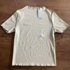 GU ジーユー　リブバイカラー　メローコンパクトT 半袖　ナチュラル　S 新品