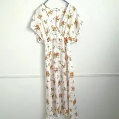 CECIL McBEE ワンピース 花柄 ロング Vネック ウエスト切替 半袖