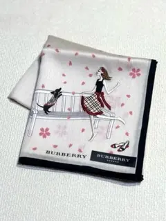 BURBERRY バーバリー《女の子と犬、桜》刺繍ハンカチ
