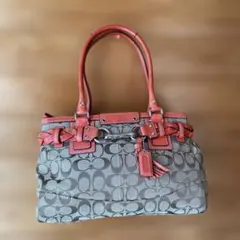 COACH グレーオレンジ バッグ、長財布がゆったり入ります。