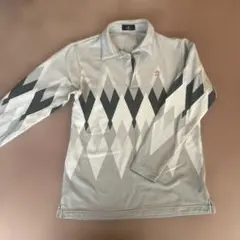 ダイヤモンドパターン 長袖ポロシャツ グレー
