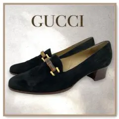 【美品】GUCCI グッチ バンブー ホースビットスエードパンプス黒36 1/2