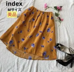 【美品】インデェクス　フレアスカート　花柄　Mサイズ オレンジ　膝丈　デザインのサムネイル