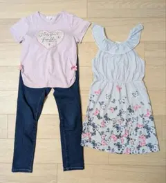 Tシャツ、ワンピース、デニムズボン3点セットのサムネイル
