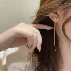 3連パール ピアス 2way揺れる ゴールド パール 上品 韓国