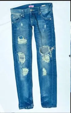 ANAPダメージ加工 スキニーデニムパンツ ブルー