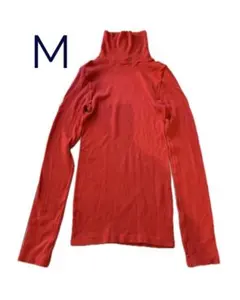 ユニクロ　極暖ヒートテックシームレスリブタートルネックT オレンジ　朱色　M