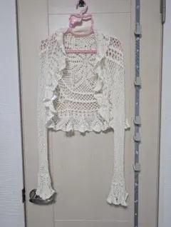 アイボリー レース編み カーディガン フリーサイズ