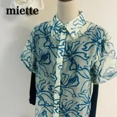 超美品miette アイボリー花柄 シフォン 半袖シャツ