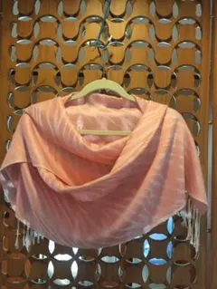 ★美品★光沢のあるパシュミナストール　超大判193×70㎝　コーラルピンク