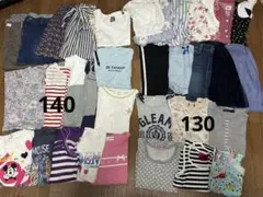 130 140 女の子　まとめ売り　34点　ワンピース　スカート　半袖Tシャツ