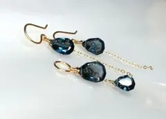750 宝石質グリーンアメジスト・ブルートパーズ・ビアクォーツピアスor