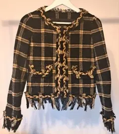 nine ノーカラーチェック柄ジャケット ツイード　日本製 ナイン　スーツ