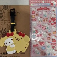 ハローキティ＆ポムポムプリンコラボタグと3Dステッカー