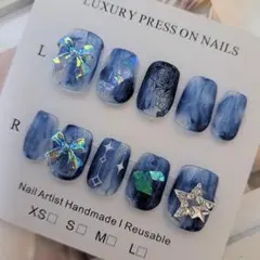 30日まで限定価格半透明 マグネットマーブル ブルー ネイルチップ