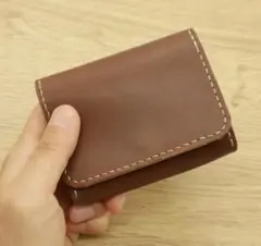 お札を折らない コンパクト財布 ミニ財布 本革 姫路レザー ブラウン 茶