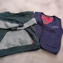 90センチ ダークグリーン チェック柄 トレーナーキルティングネイビー ベスト