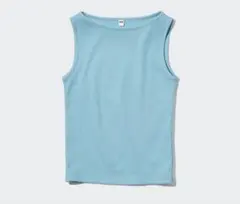 【UNIQLO】ユニクロ リブボートネックノースリーブT ブルー S