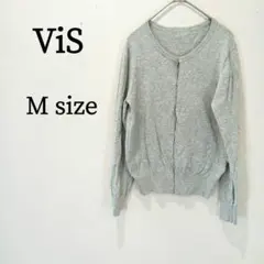ViS ビス レディース カーディガン クルーネック カジュアル グレー 薄手M